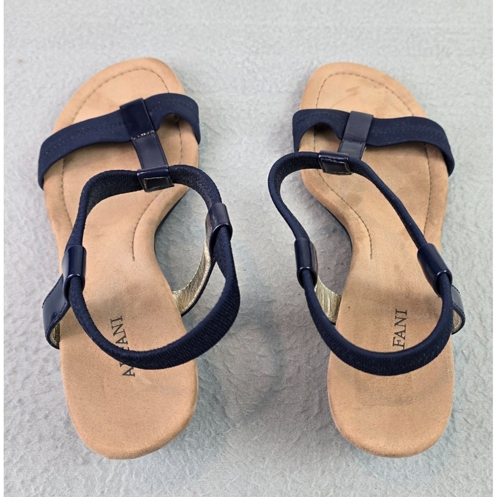 Alfani Size 10 Navy Blue T-Strap Wedge Sandals Comfort Slip-On Stretch Slingback - Picture 4 of 8